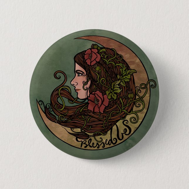 Blessed Be Moon Goddess Pagan Art 6 Cm Round Badge (Front)