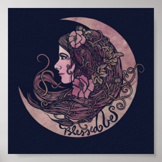 Blessed Be Moon Goddess Pagan Art Poster