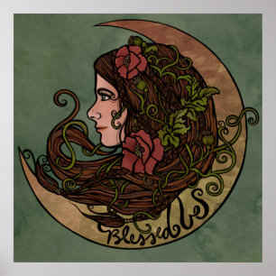 Blessed Be Moon Goddess Pagan Art Poster