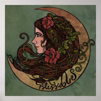 Blessed Be Moon Goddess Pagan Art Poster