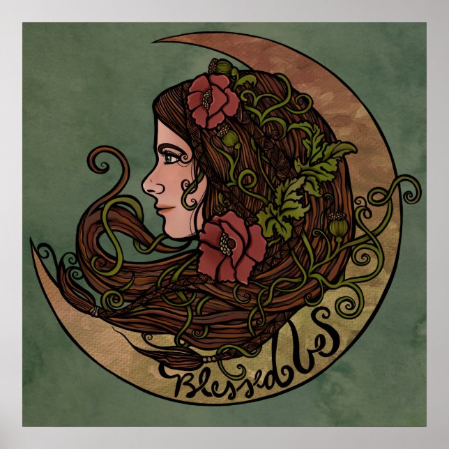 Blessed Be Moon Goddess Pagan Art Poster (Front)