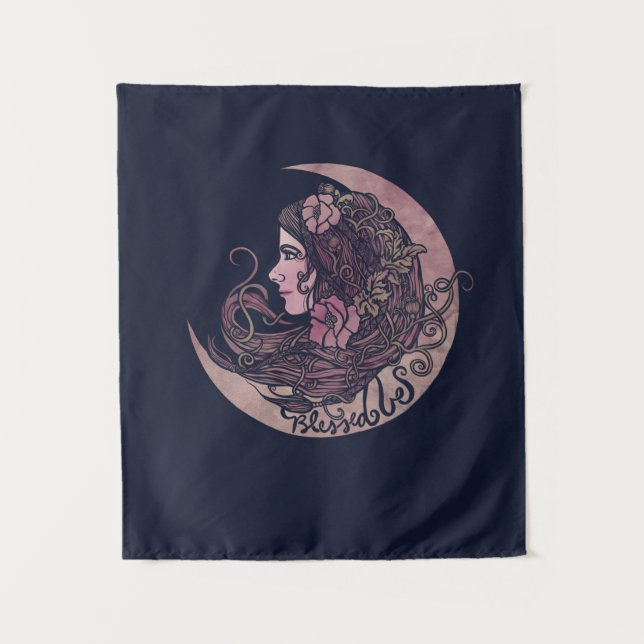 Blessed Be Moon Goddess Pagan Art Tapestry (Front)