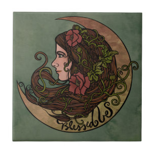 Blessed Be Moon Goddess Pagan Art Tile
