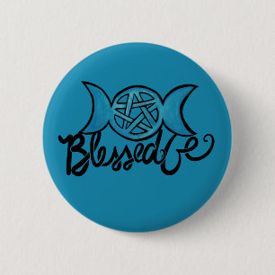 Blessed Be Pagan Triple Moon Pentagram 6 Cm Round Badge