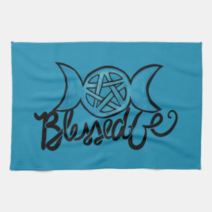 Blessed Be Pagan Triple Moon Pentagram Tea Towel