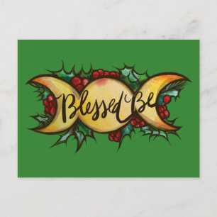 Blessed Be Triple Moon Goddess Holly Yule          Holiday Postcard