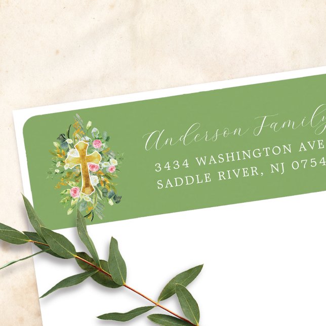 Blessed Beginnings Cross Return Address Label (Creator Uploaded)