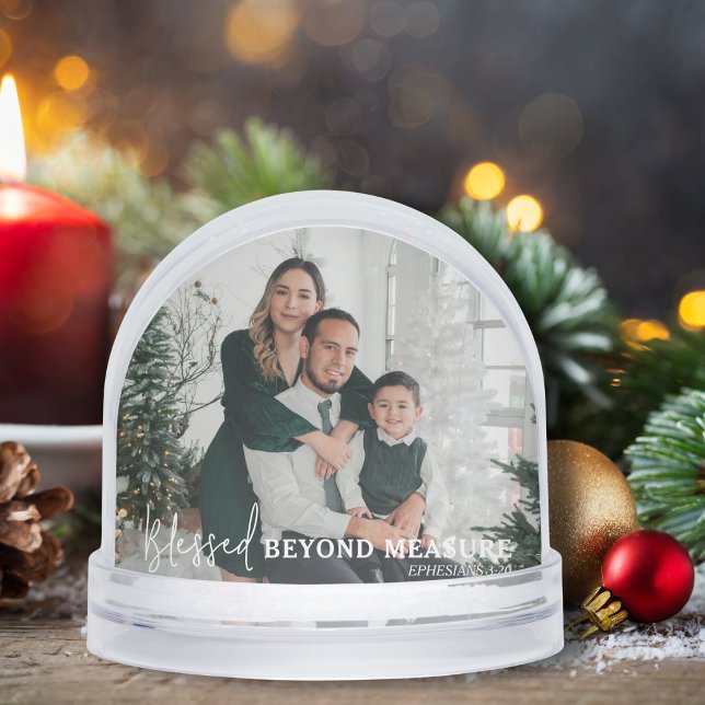 Blessed Beyond Measure Modern Two Photo Keepsake Snowglobe (Customize both sides with your favorite holiday photos  and add the year for a personal keepsake.)