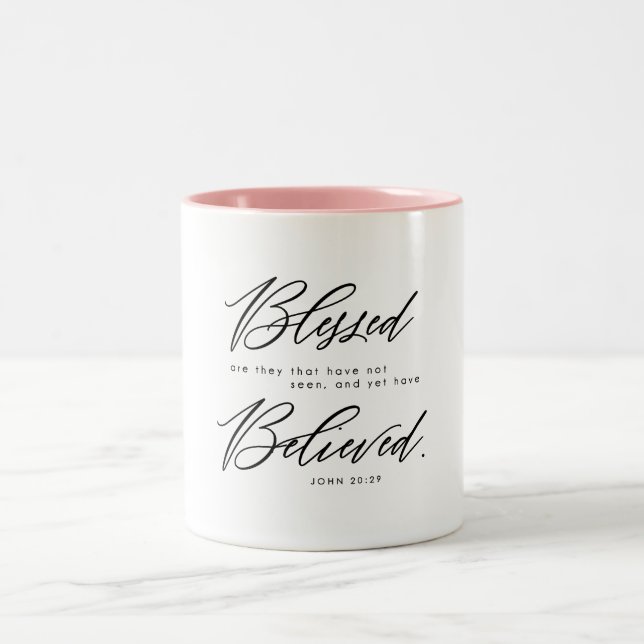 Blessed Bible Verse John 20:29 Christian  Two-Tone Coffee Mug (Center)