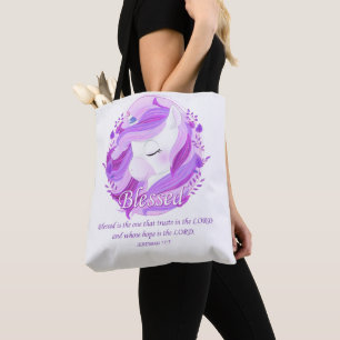 Blessed Bible Verse: Women's Christian Unicorn Tote Bag