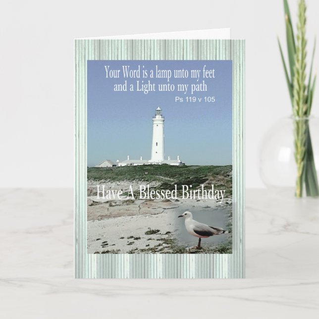 Blessed Birthday Lighthouse Card for anyone. (Front)