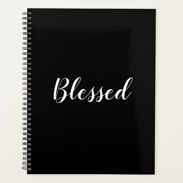 Blessed black custom script text elegant planner (Front)