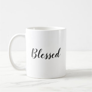 Blessed black white custom script text cute coffee mug
