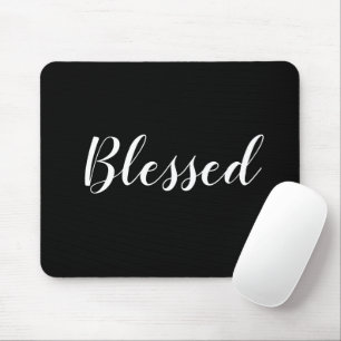 Blessed black & white custom script text cute mouse mat