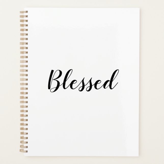 Blessed black white custom script text cute planner (Front)