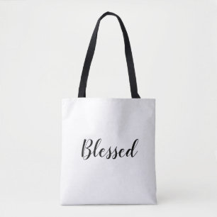 Blessed black white custom script text cute tote bag