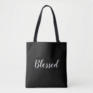 Blessed black & white custom script text cute tote bag