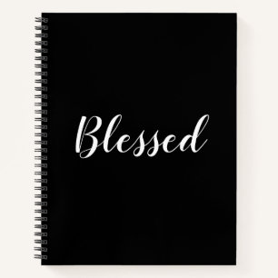 Blessed black white custom script text elegant notebook