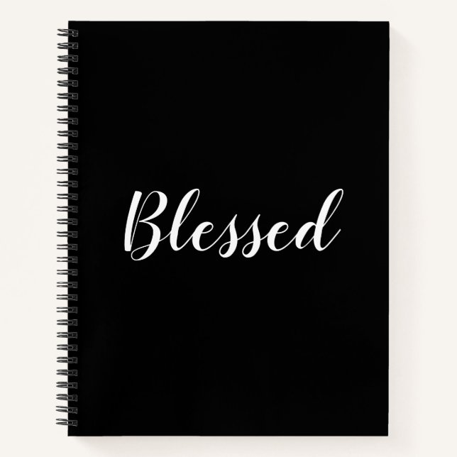 Blessed black white custom script text elegant notebook (Front)
