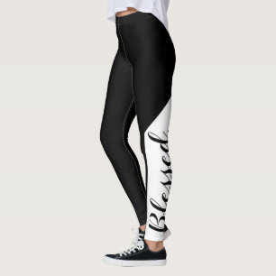Blessed. Black White Modern Script Christian Leggings