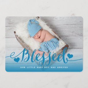 Blessed Blue Baby Boy Birth Announcement
