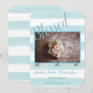 Blessed Blue Photo Script Personalise Boy Birth Announcement