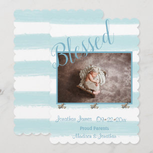 Blessed Blue Photo Script Personalise Boy Birth Announcement