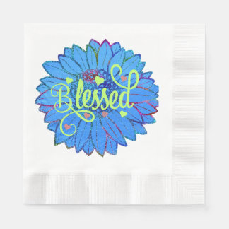 Blessed Blue Sunflower with Glitter Napkin