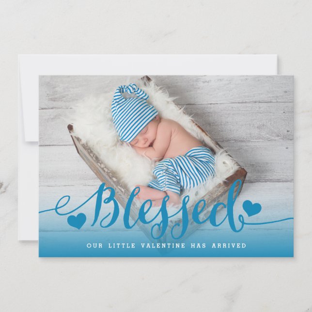 Blessed | Blue Valentine Birth Announcement (Front)