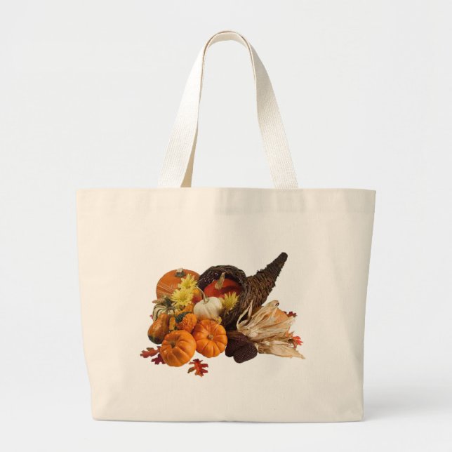 Blessed Bountiful Harvest Colourful Cornucopia Large Tote Bag (Front)