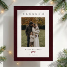 Blessed Burgundy Velvet Christmas Photo Card