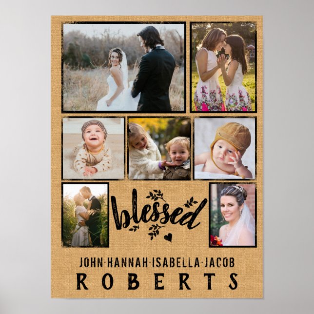 Blessed Burlap Farmhouse 7 Family Photo Collage Poster (Front)
