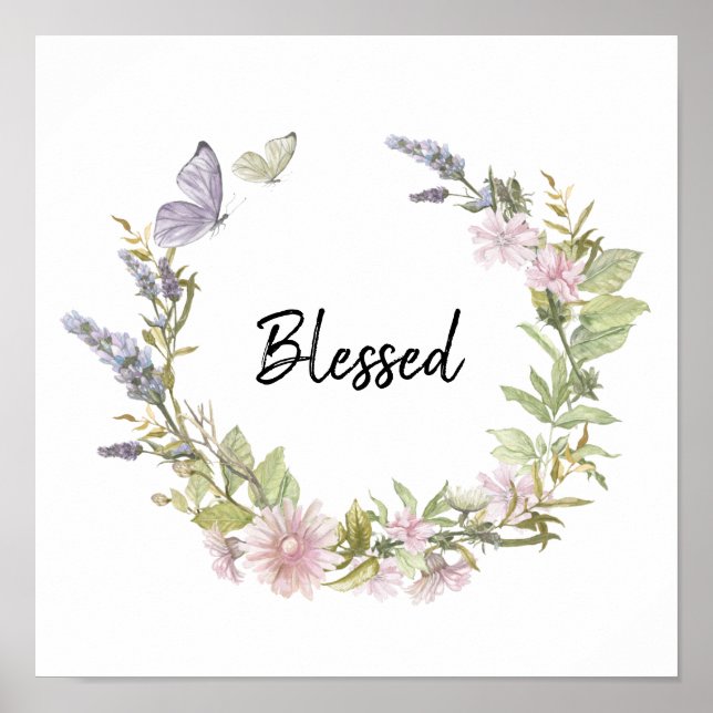 Blessed Butterflies Floral Wreath Poster (Front)