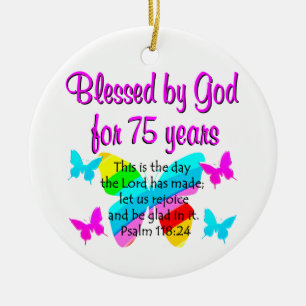BLESSED BUTTERFLY 75TH BIRTHDAY DESIGN CERAMIC TREE DECORATION