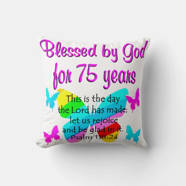 BLESSED BUTTERFLY 75TH BIRTHDAY DESIGN CUSHION (Front)