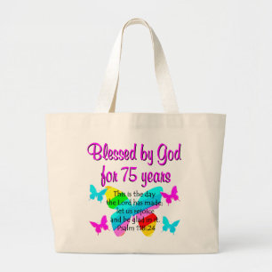 BLESSED BUTTERFLY 75TH BIRTHDAY DESIGN LARGE TOTE BAG