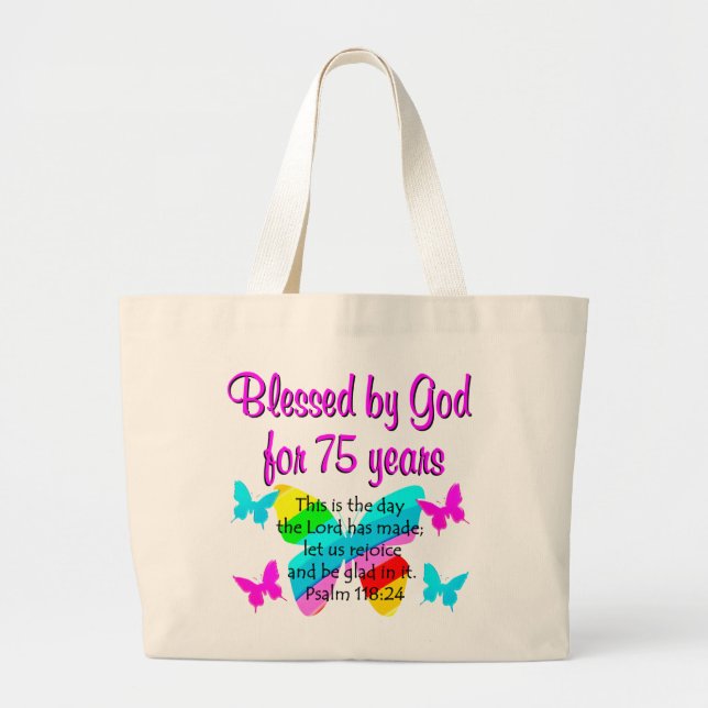 BLESSED BUTTERFLY 75TH BIRTHDAY DESIGN LARGE TOTE BAG (Front)