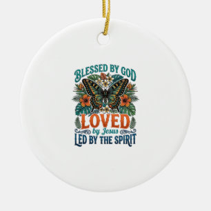 Blessed Butterfly Christian T-Shirt Design_1 Ceramic Tree Decoration