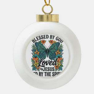 Blessed Butterfly Christian T-Shirt Design (2) Ceramic Ball Christmas Ornament