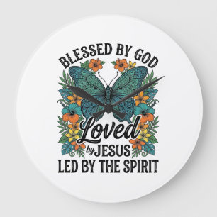 Blessed Butterfly Christian T-Shirt Design (2) Large Clock