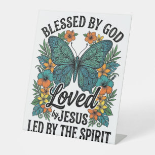 Blessed Butterfly Christian T-Shirt Design (2) Pedestal Sign