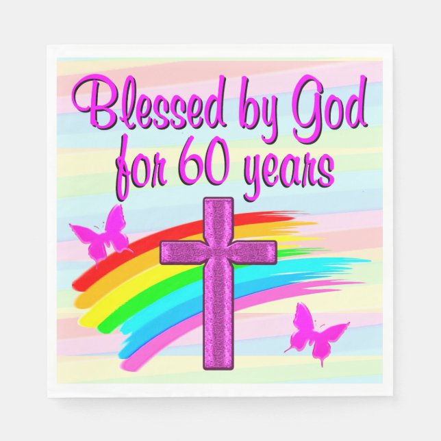 BLESSED BY GOD 60TH BIRTHDAY PRAYER PAPER NAPKINS (Front)