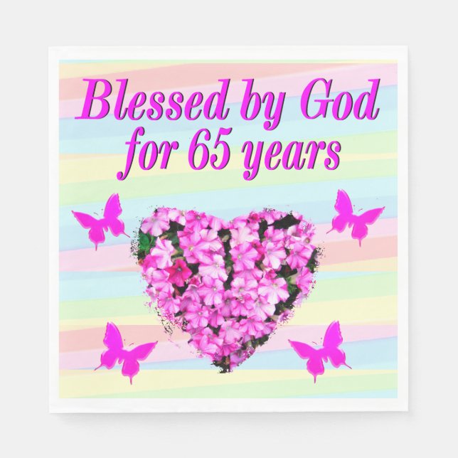 BLESSED BY GOD 65TH BIRTHDAY PARTY NAPKINS (Front)