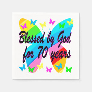 BLESSED BY GOD 70TH BUTTERFLY DESIGN NAPKIN