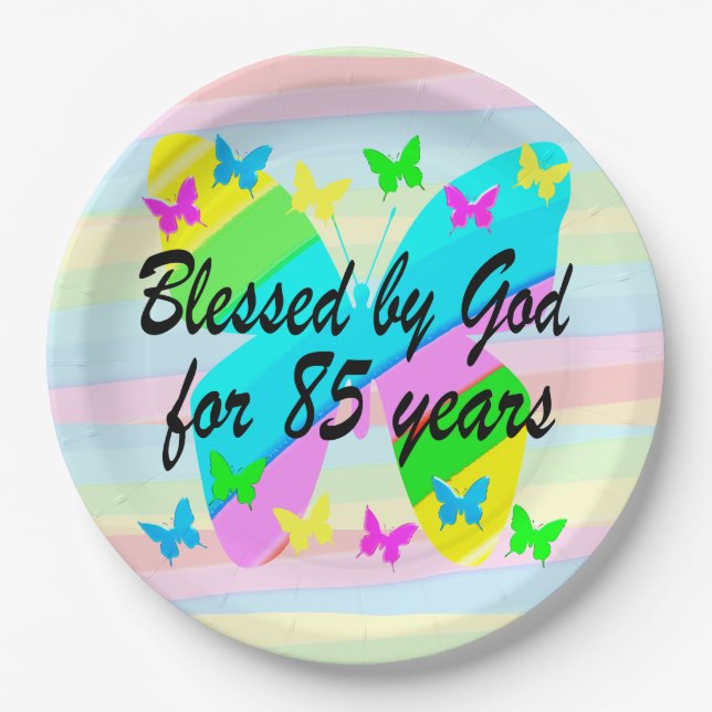 BLESSED BY GOD 85TH BIRTHDAY PAPER PLATES (Front)