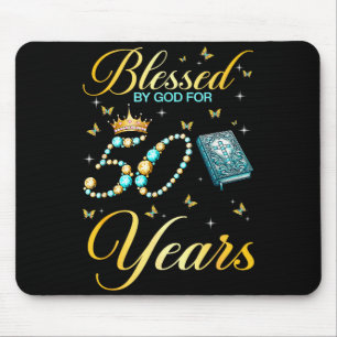 Blessed By God For 50 Years Old Christian 50th Bir Mouse Mat