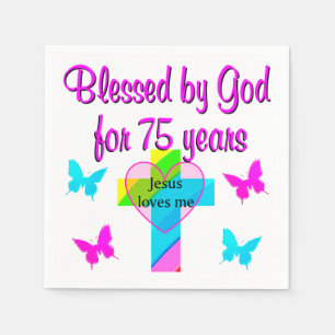 BLESSED BY GOD FOR 75 YEARS PERSONALIZED DESIGN NAPKIN