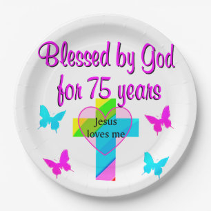 BLESSED BY GOD FOR 75 YEARS PERSONALIZED DESIGN PAPER PLATE