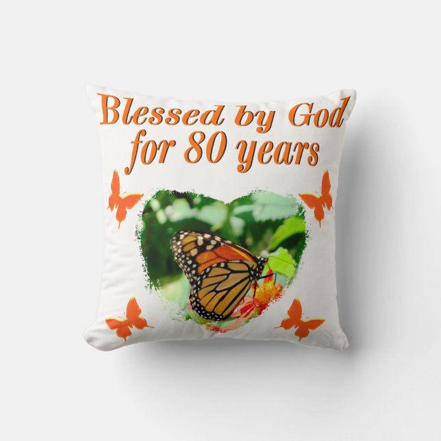 BLESSED BY GOD FOR 80 YEARS BUTTERFLY PHOTO CUSHION (Front)