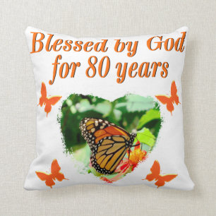 BLESSED BY GOD FOR 80 YEARS BUTTERFLY PHOTO CUSHION